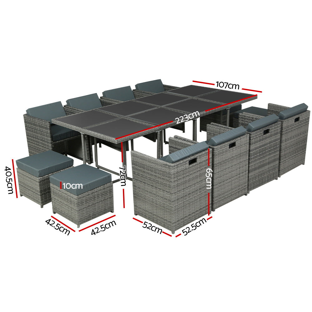 Sorrento Premium 13 Piece Outdoor Dining Set - Grey, Red & Beige Cushions